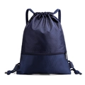Waterproof navy blue nylon drawstring backpack with honeycomb texture and front zipper - Dark Blue