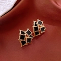 Vintage geometric gold earrings with black square inlays on red velvet fabric - 9# S925 Silver Pin Square Enamel Studs