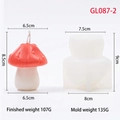 Red mushroom candle with white dots next to its silicone mold with size dimensions - Dome-shaped Mushroom Gl087-2