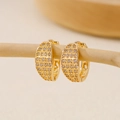 Golden huggie hoop earrings with micro-set zircon rows and hollow lace detailing - EH412014 Four Row Zirconia
