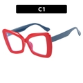 Montura de gafas poligonales de gran tamaño en rojo brillante y azul marino intenso - Contraste Rojo Azul Gran Marco de Mariposa / Montura Roja Lente Clara