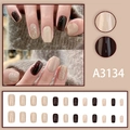 Short square press-on nails in milk tea coffee and champagne gold glitter colors - Mocha Beige & Dark Brown Glitter Mix (A3134) / Glue Type