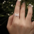Elegant silver butterfly ring with intricate textures in a vintage Chinese style - Silver Lava Butterfly (JZ0849)