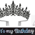 Black birthday queen sash with holographic lettering and matching black jeweled crown - Black Set - It's My Birthday