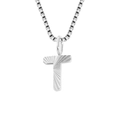 Silver box chain necklace with textured letter T pendant in stainless steel finish - T-Steel Color