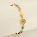 Golden titanium steel bracelet with colorful evil eye charms and letter L tag - Letter L