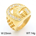 Anello hip-hop testa di cavallo dorato con cristalli bianchi e design traforato - US 13 / Stile Ferro di Cavallo Testa di Cavallo (KR1088428-MZOZ)