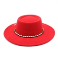 Cappello rosso a tesa larga con fascia di perline turchesi in stile etnico - Rosso