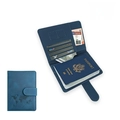 Dark blue PU leather RFID blocking passport holder with card slots and world map design - Magnetic Dark Blue Passport Cover / Dark Blue
