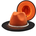 Detail of two-tone gradient wool fedora with pearl band and wide brim design - M (56-58cm) / Orange Yellow & Black