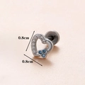 Puce d'oreille cœur en argent avec zircons clairs et bleus, taille 0,8x0,8 cm - Argent 3#-Cœur Accent Bleu / Argent