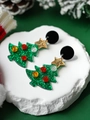Sparkly green Christmas tree stud earrings with festive glitter finish and ornaments - 55# Silver Earring Post - Green - Christmas Tree Glitter Polka Dot Acrylic