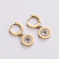 18k gold plated stainless steel hoop earrings with Roman numerals and crystals - Gold