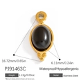 Gouden ovale roestvrijstalen hanger met zwarte steen, afmeting 16,7 mm x 6,1 mm - Zwarte ovale ingelegde gouden hanger (PJ91463C)