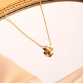 Elegant gold double interlocking circle pendant necklace with sparkling crystals on silk - Letter D Rhinestone Necklace (81039) / Gold