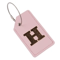 Pink PU leather luggage tag featuring a gold capital letter H and steel wire cable - Letter H