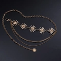 Detail of adjustable multilayer gold metal waist chain with sun flower pendants - Gold Sun Triple Layer