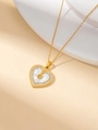 Golden heart necklace featuring a white shell inlay and sparkling zircon stone border - White Mother of Pearl Necklace