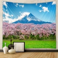 Detail of bohemian tapestry featuring Mount Fuji and cherry blossoms on a wall - Gt202465 / 73X95CM (Brushed Fabric)