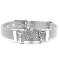 Silver stainless steel mesh bracelet with key, heart, and love slider charms - Silver-Heart Key