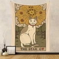 Detail view of Bohemian tarot style tapestry with cat and star motif on a gray wall - Gt202620 / 73X95CM (Brushed Fabric)
