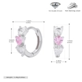 Dettaglio di orecchini a cuore in argento 925 con zirconi rosa e misure di precisione - Argento 925 / Argento