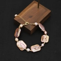 Baroque natural pearl bracelet with 18k gold plated chain and champagne pearls - Purple Square Spaced Freshwater Pearl Bracelet