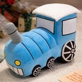 Blauer Stoffzug mit weißem Dach und grauem Schornstein auf einer festlichen Box - 35cm (0.5kg) / Blau