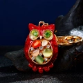 Red rhinestone owl keychain with opal stones and gold-plated metal clasp for bags - A430 Owl R Red