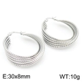 Orecchini a cerchio multistrato in acciaio argentato con trama a spirale 30x8mm - Stile a tre strati intrecciati / Texture Torta Acciaio (KE113913-KFC)