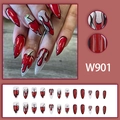 Rode en zilveren stiletto plaknagels met artistieke kersen- en vlammenpatroon-ontwerpen - Vlam Kers Stijl (W901) / Lijm Type (24 Stuks)