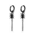 Black punk style stainless steel earrings featuring a gothic spider pendant and long chains - Style 18 Black Single