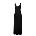 Elegant back view of black mesh A-line midi dress with sleeveless top for formal evening wear - XS / Black