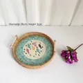 Hand-woven rattan fruit tray with colorful fish mosaic inlay and wooden handles, 28cm - Colorful Fish / Large 28x3cm