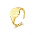 18K goud vergulde roestvrijstalen zonne zegelring met een verstelbare open band voor dames - Zonnegod Gezicht Relief Gouden Open Ring (SR22021102)
