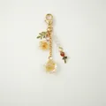 Resin rose keychain with gold leaf, heart clasp, and red enamel flower charm - Gold Pink (A587)