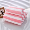 Pink striped coral fleece towel set with high density absorbent microfiber fabric - 35*75cm Raw Edge Towel / Pink