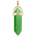 Hexagonal green crystal pendant necklace with rose gold clasp on white background - Green Cat's Eye / + Waxed Cord Gold Tail Chain