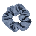 Elastic blue satin scrunchie hair tie with smooth silk-like texture finish - Blue