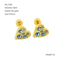 18K gold plated heart stud earrings featuring blue crystals in stainless steel - Blue Zirconia