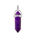 Purple hexagonal crystal column pendant with silver metal bail on white background - Purple Tianshan Blue