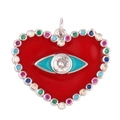 Red enamel heart charm pendant with evil eye and multi-color zircon stones - Big Red Enamel Heart L295191-W