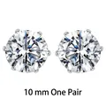 Classic 10mm round brilliant cut cubic zirconia stud earrings with six-prong silver setting - 10mm-Pair