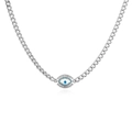 Zilveren Evil Eye ketting met blauw emaille en zirkonia op een Cubaanse schakel - Platina Ketting 40+5cm