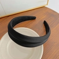 Classic wide black velvet headband with a soft texture for a minimalist hair styling - Black Sponge Headband