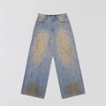 Jeans a gamba larga azzurro slavato con lavaggio marrone vintage e dettagli strappati - XS / Blu Cielo Selvaggio