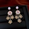 Vintage gold-tone flower drop earrings with sparkling green crystals in a black gift box - 58# Silver Earring Post - Gold - Green - Vintage Gorgeous Green Floral