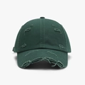 Distressed dark green baseball cap with ripped details and breathable cotton fabric - Adjustable / Army Green