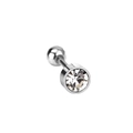 Titanium steel barbell tongue ring featuring a clear round zircon in a silver finish - Silver Cylindrical Zirconia Ball 1.2mm Gauge x 6mm Length