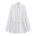 Dettaglio della camicia di lino bianca con trama materica, cintura annodata e bottoni - XS / Bianco